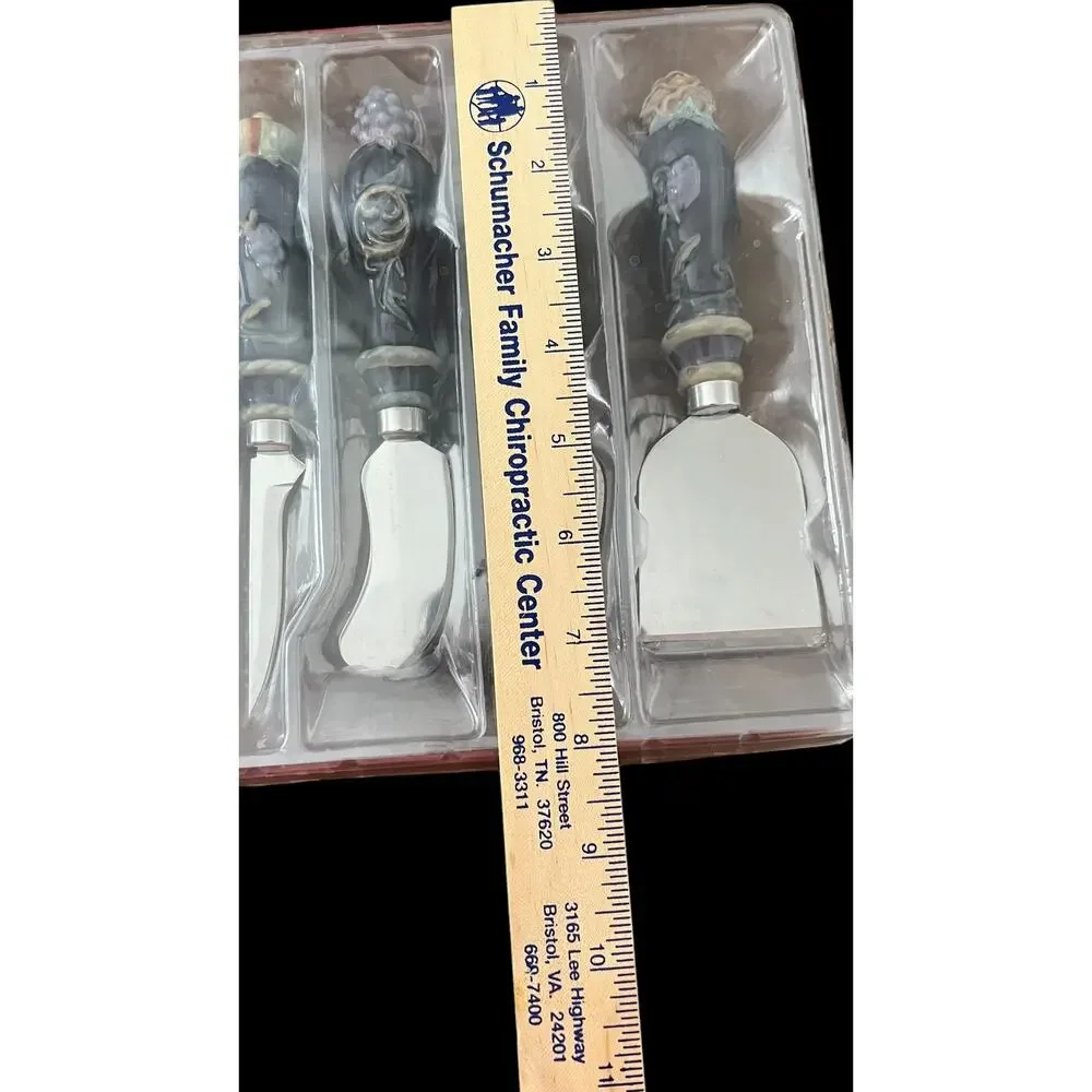 NEW Vintage Set Of 5 Butter/Cheese Knives With Ceramic Vegetable Handles Heavy